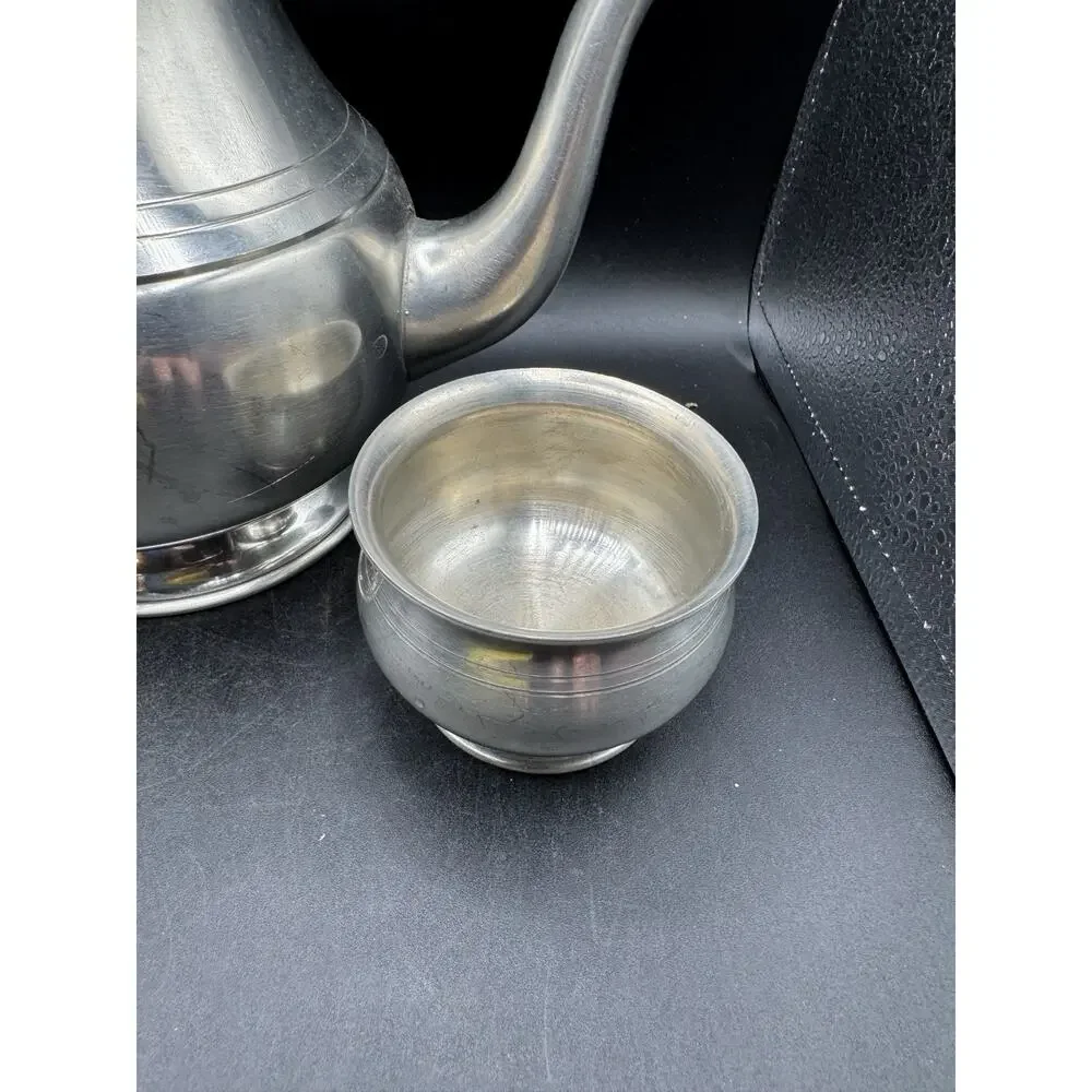 Vintage Woodbury Pewter 3 Piece Teapot Cream and Open Sugar Bowl USA EUC